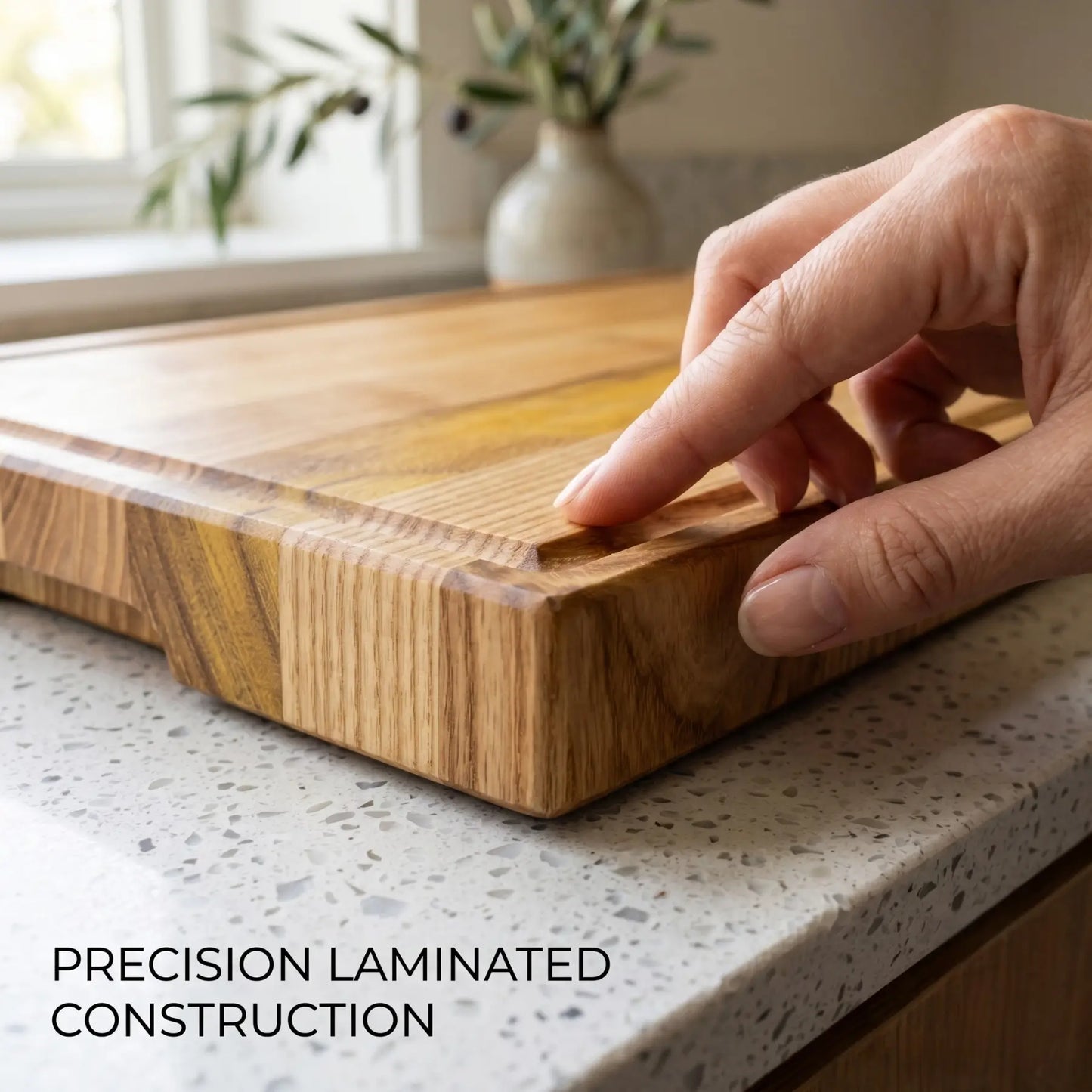 Premium handmade wood carving board 22.2x11.8 inch close up showing the rich sapele stripe and smooth oiled finish.