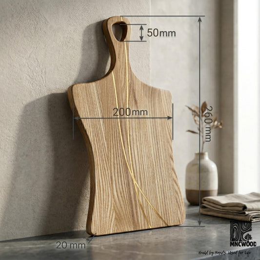 Cutting Board with Handle — Ash & Sapele Inlay | Handmade