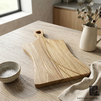 Cutting Board with Handle — Ash & Sapele Inlay | Handmade