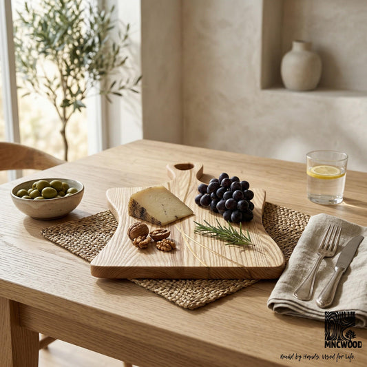 Cutting Board with Handle — Ash & Sapele Inlay | Handmade