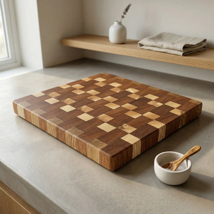 Premium wooden charcuterie board 13.2x12.2 inch used for serving cheese and snacks in a modern kitchen.
