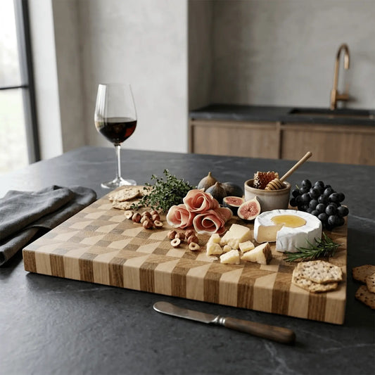 Ash sapele cutting board with weave pattern, top view, MNCWOOD handmade