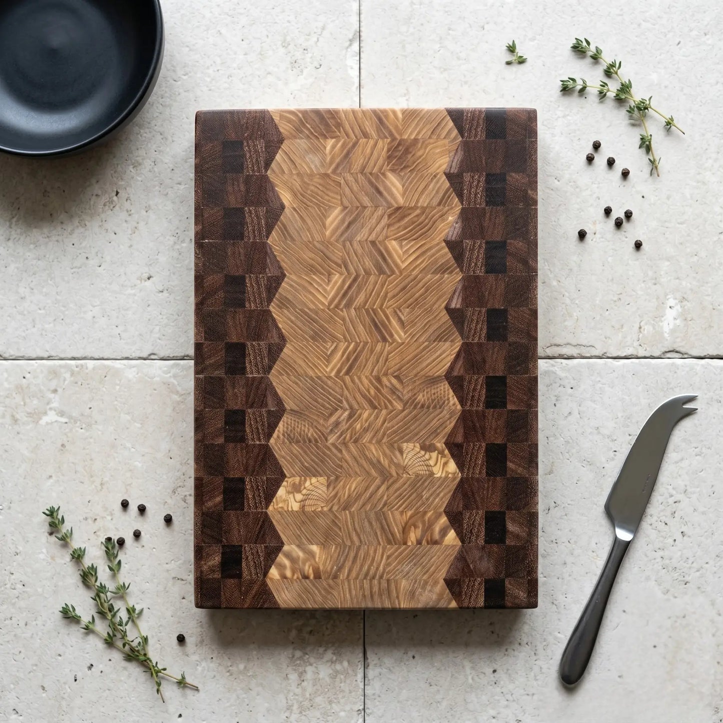 Exotic sucupira butcher block with charcuterie display, MNCWOOD lifestyle