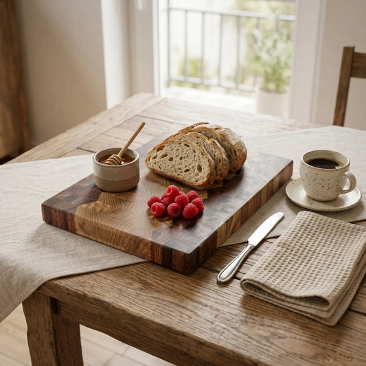 Sucupira cutting board with dual pattern design, top view, MNCWOOD handmade