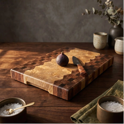 Premium wood carving board 15.7x11.8 inch close up showing the dark chocolate brown wood and smooth finish.