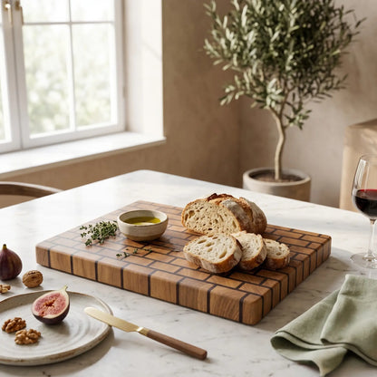 Thermo pine cutting board with brick pattern, top view, MNCWOOD handmade
