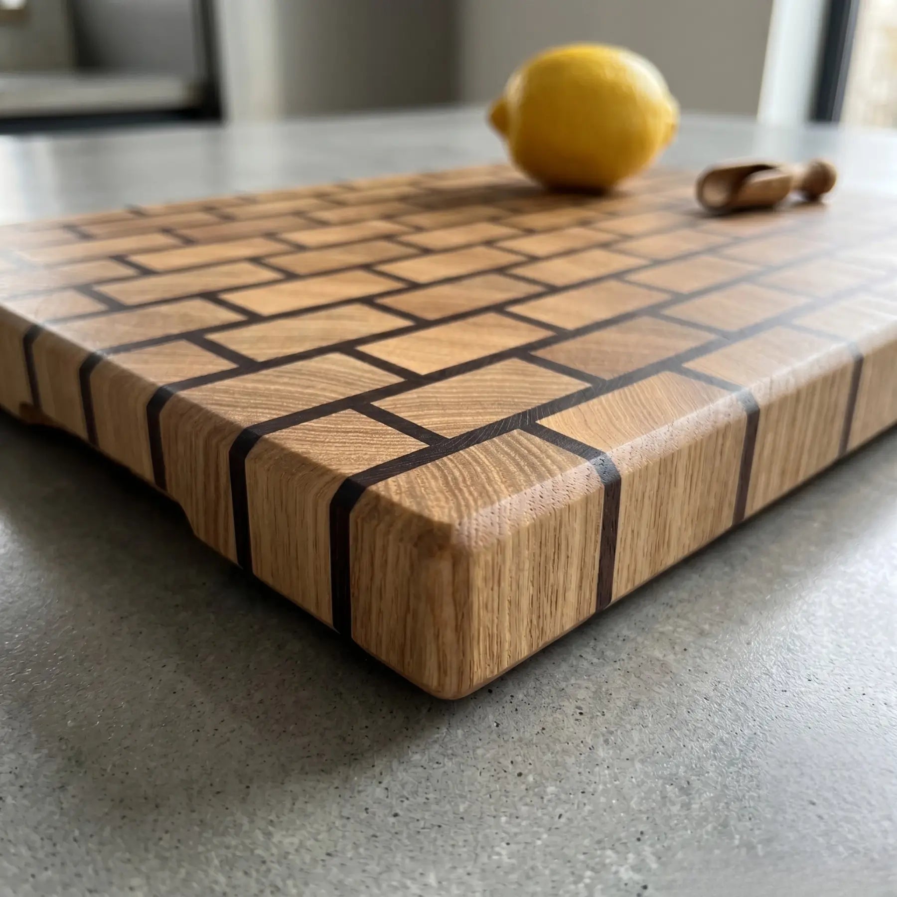 Thermo wood butcher block with bread and cheese, lifestyle photo