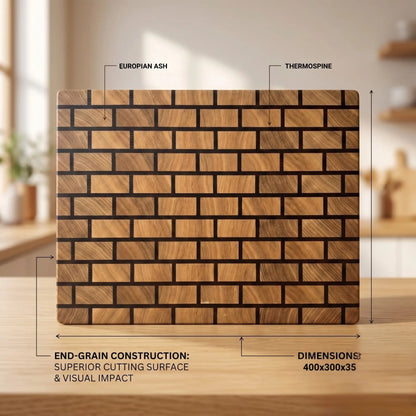 Thermo pine cutting board held in hand showing dimensions, MNCWOOD Poland