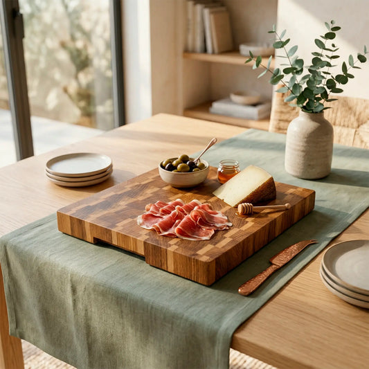 Ash maple cutting board with two-tone pattern, top view, MNCWOOD handmade