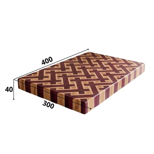 Purpleheart end-grain cutting board side profile showing 40mm thickness