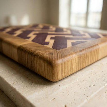 Rich purple colour of handmade purpleheart chevron cutting board