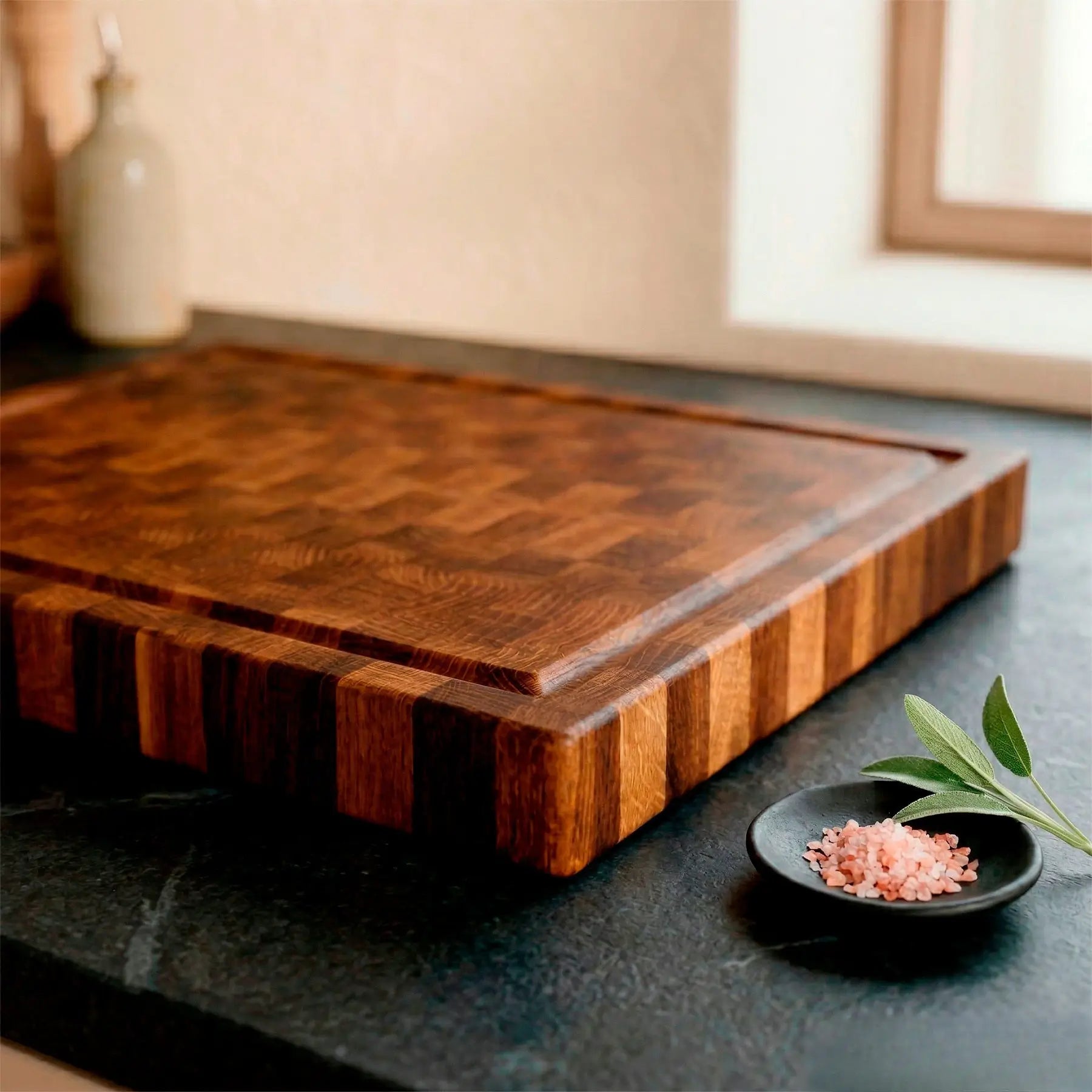 Solid oak butcher block handmade in Polish workshop, Professional Series