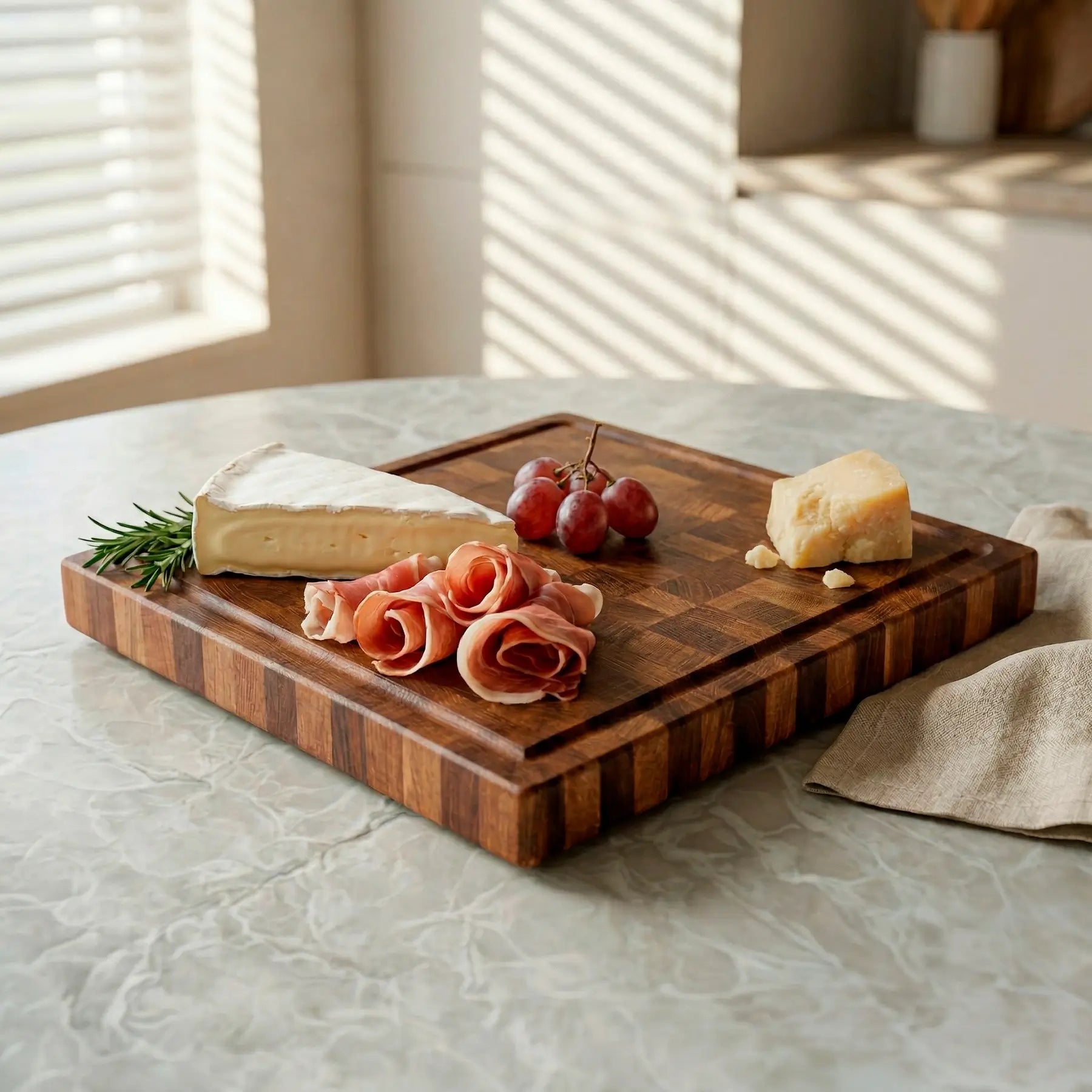 Oak butcher block with juice groove, top view, MNCWOOD handmade Poland