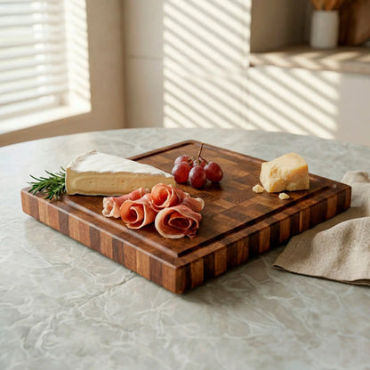 Oak butcher block with juice groove, top view, MNCWOOD handmade Poland
