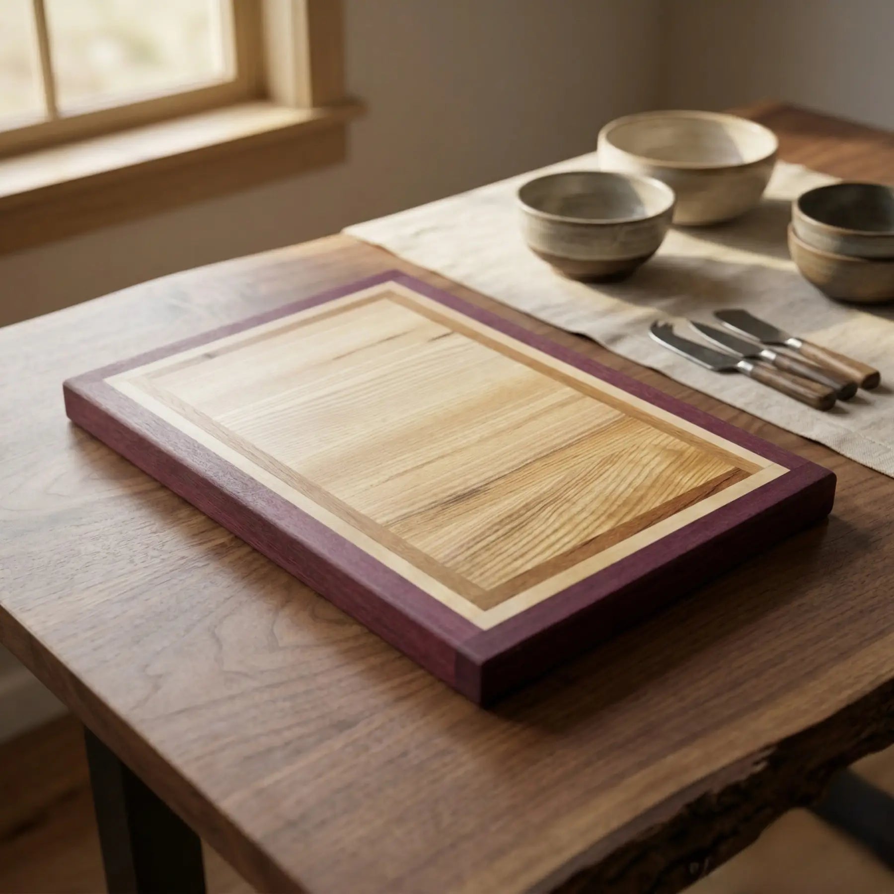 Purpleheart frame cutting board handmade in Polish workshop, MNCWOOD