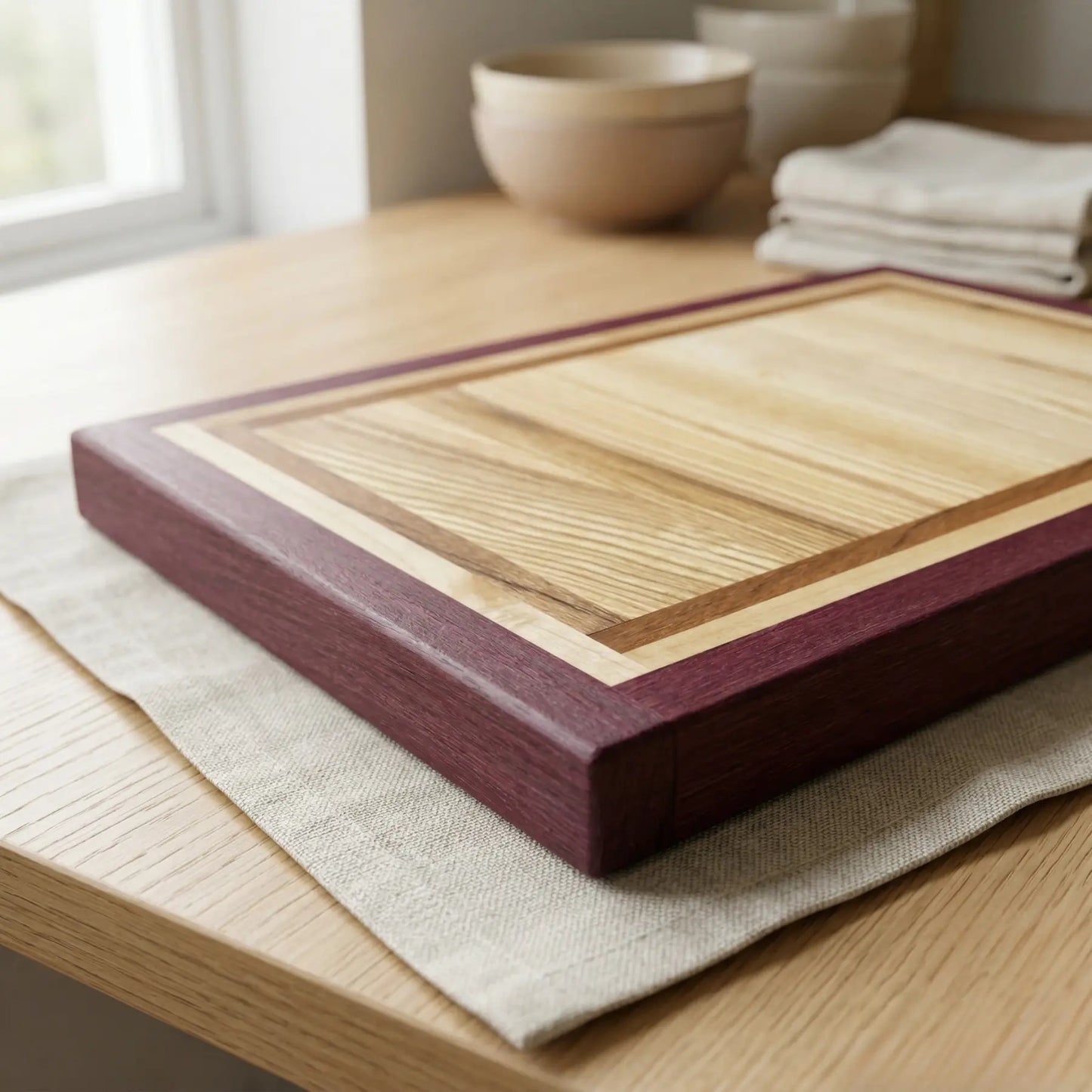 Purpleheart frame board 340mm held in hand showing mid-size format