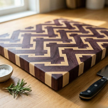Zigzag cutting board with cheese display, modern kitchen lifestyle