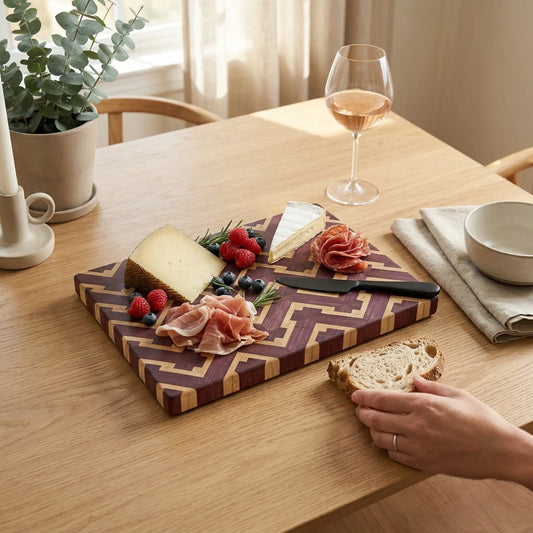 Purpleheart zigzag board with geometric pattern, top view, MNCWOOD handmade